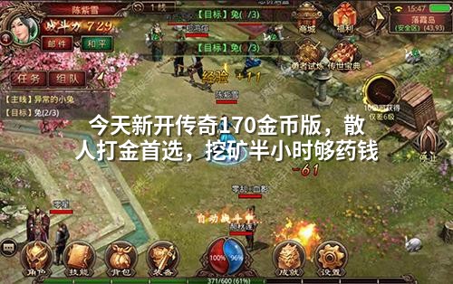 今天新开传奇170金币版，散人打金首选，挖矿半小时够药钱
